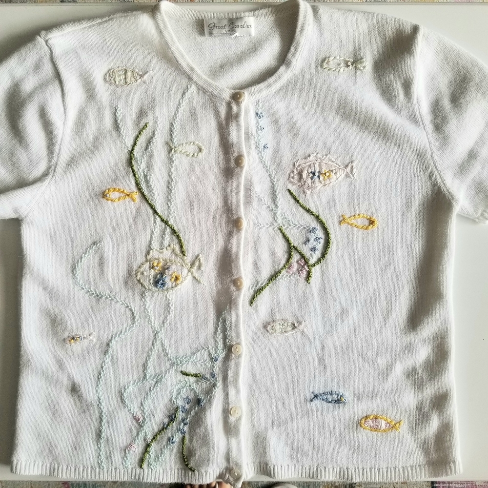 Vintage Great Cavalier by St Paul Fish Embroidered Short Sleeve Cardigan